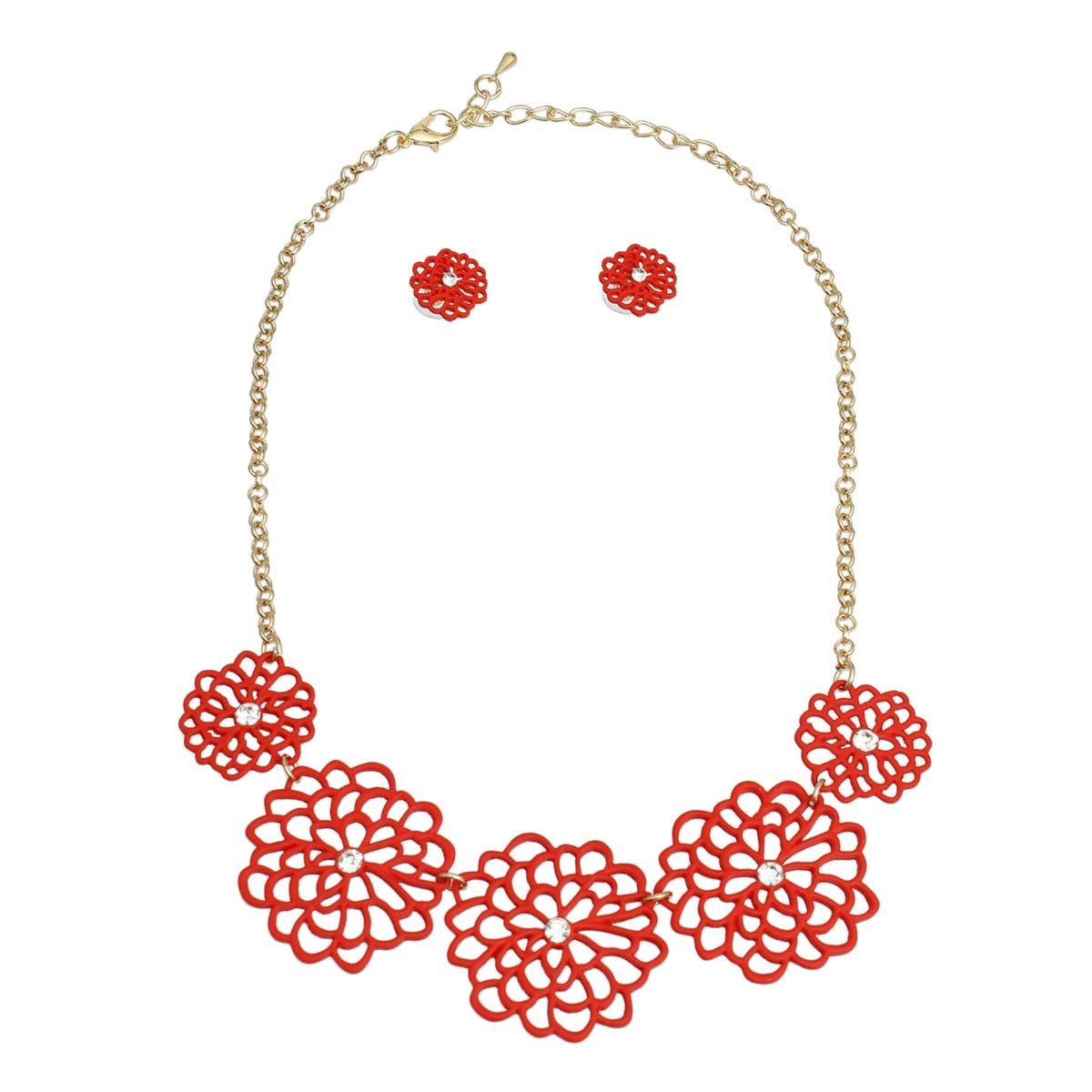 Red Matte Metal Cut Out Flower Necklace|17 inches - Premium Wholesale Jewelry from Pinktown - Just $13! Shop now at chiquestyles