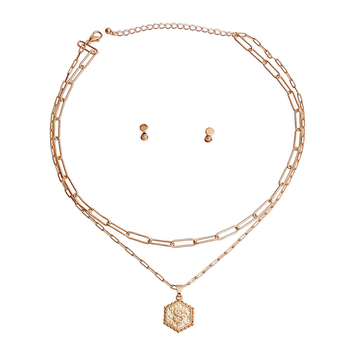 S Hexagon Initial Charm Necklace|17 inches - Premium Wholesale Jewelry from Pinktown - Just $13! Shop now at chiquestyles