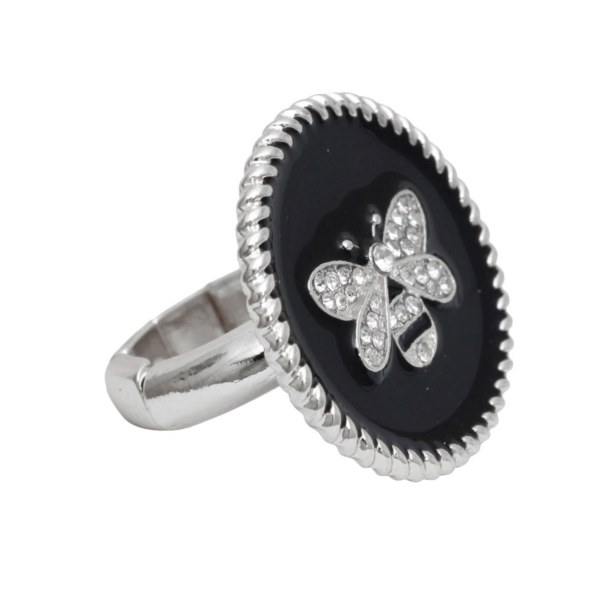 Black Bee Charm Silver Ring|Stretch to Fit - Premium Wholesale Jewelry from Pinktown - Just $10! Shop now at chiquestyles