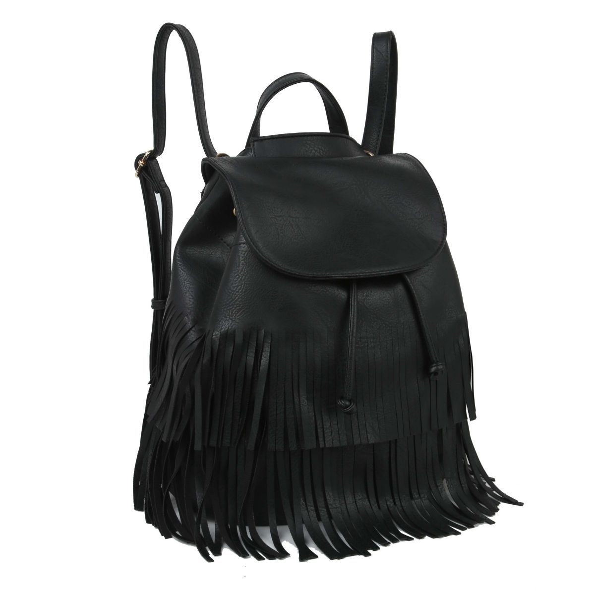 Black Double Fringe Convertible Backpack|13.3 x 12.5 x 7 inches - Premium Wholesale Fashion Accessories from Pinktown - Just $58! Shop now at chiquestyles