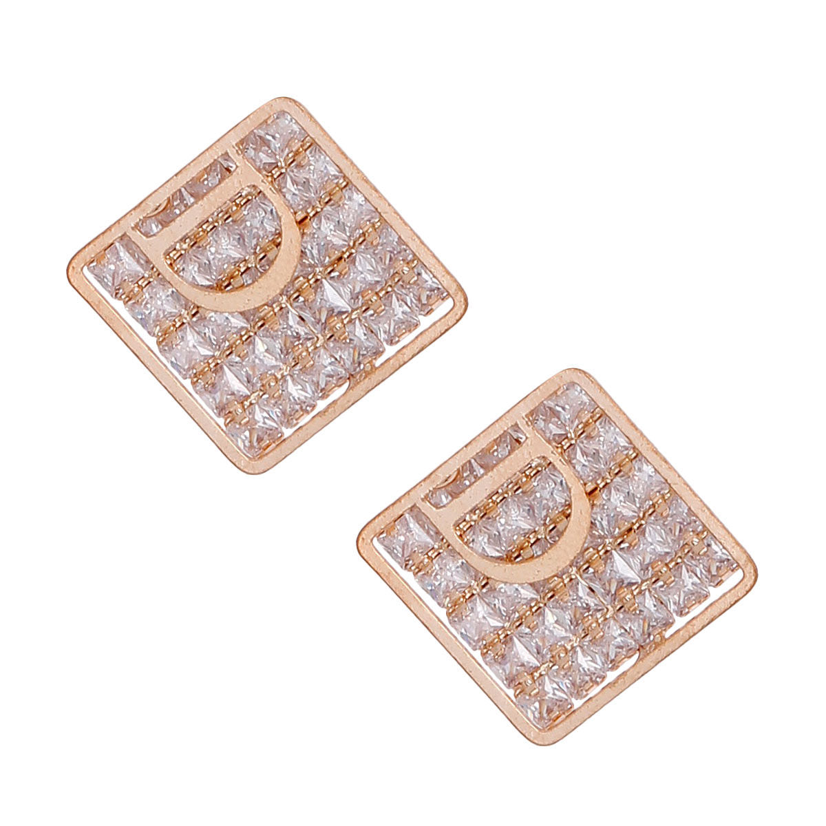 Gold Pave Square Tray D Studs|.75 inches - Premium Wholesale Jewelry from Pinktown - Just $11! Shop now at chiquestyles