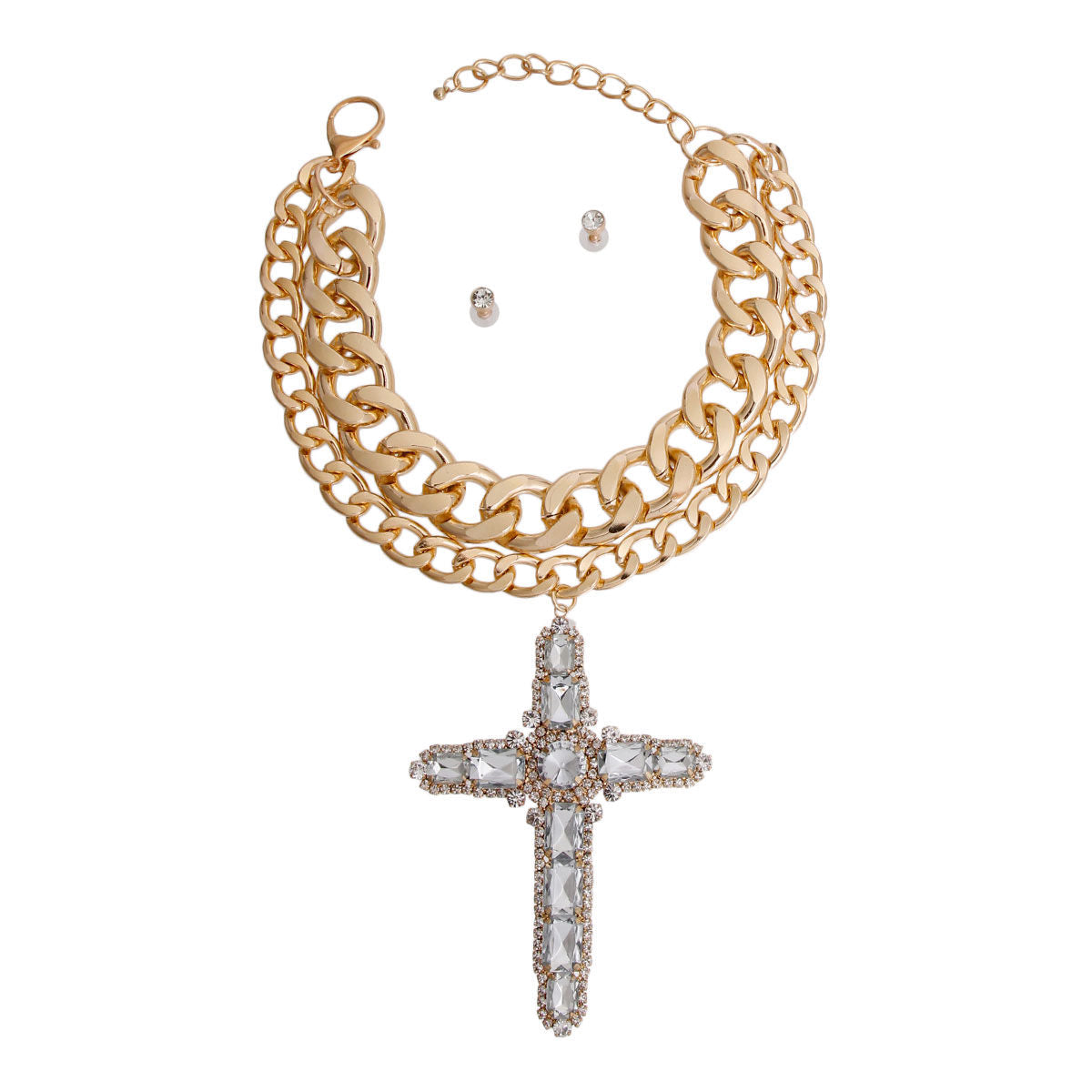 Chunky Gold Jumbo Cross Necklace|18 inches - Premium Wholesale Jewelry from Pinktown - Just $31! Shop now at chiquestyles