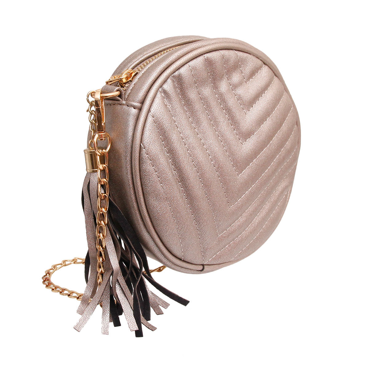 Pewter Chevron Circle Crossbody Fanny Bag|6 x 2 inches - Premium Wholesale Fashion Accessories from Pinktown - Just $31! Shop now at chiquestyles