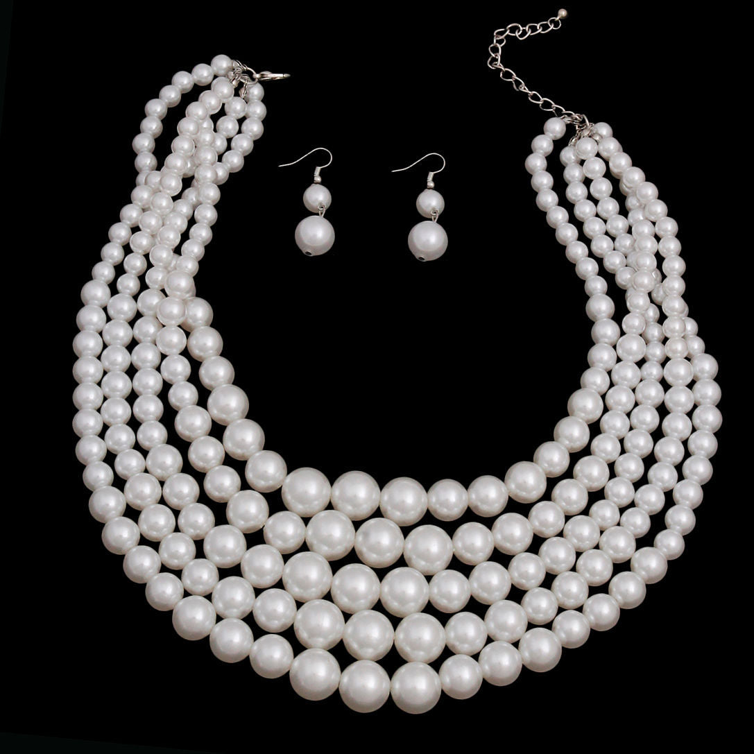 White Multi Strand Pearl Necklace Set|18 inches - Premium Wholesale Jewelry from Pinktown - Just $20! Shop now at chiquestyles