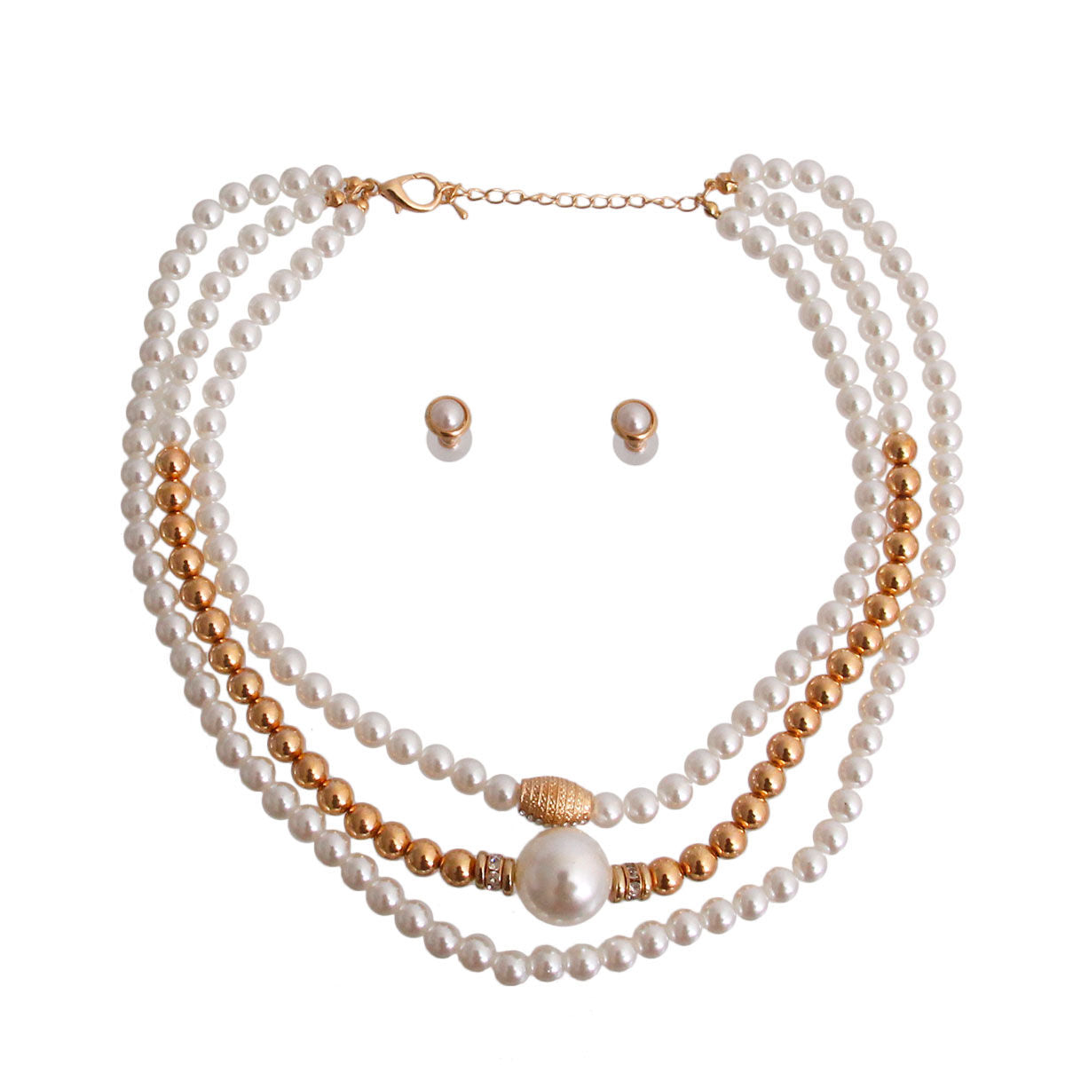 Cream and Gold Pearl 3 Strand Necklace|16 inches - Premium Wholesale Jewelry from Pinktown - Just $13! Shop now at chiquestyles