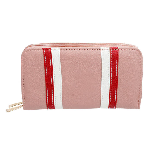 Pink Striped Double Zipper Wallet|7.5 x 4 x 1.5 inches - Premium Wholesale Fashion Accessories from Pinktown - Just $15! Shop now at chiquestyles