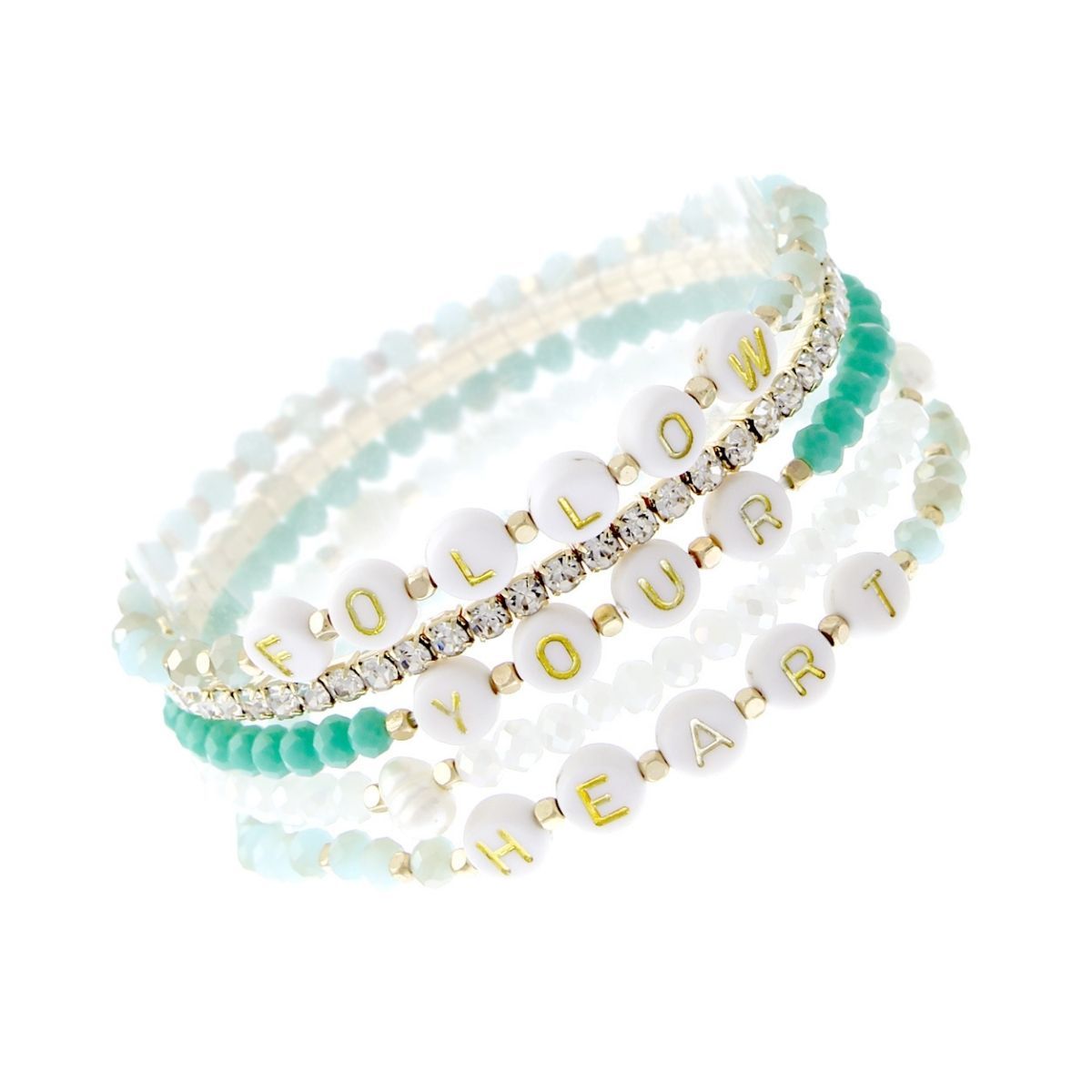 Follow Your Heart Aqua Beaded Bracelets|Stretch to Fit - Premium Wholesale Jewelry from Pinktown - Just $13! Shop now at chiquestyles