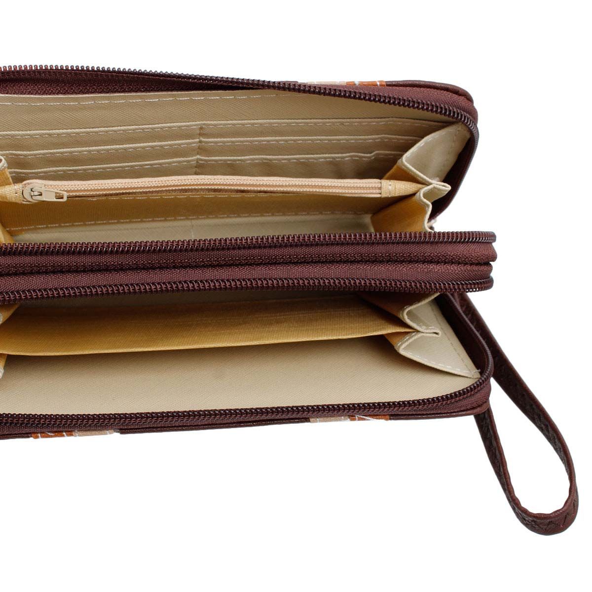 Dark Brown Striped Double Zipper Wallet|7.5 x 4 x 1.5 inches - Premium Wholesale Fashion Accessories from Pinktown - Just $15! Shop now at chiquestyles