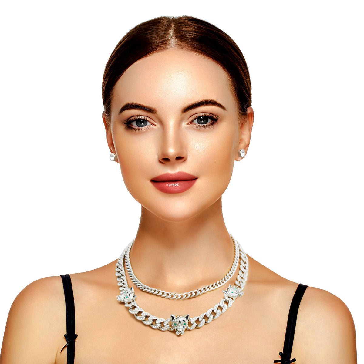 Silver Iced Cuban Leopard Chain Set|17 inches - Premium Wholesale Jewelry from Pinktown - Just $26! Shop now at chiquestyles