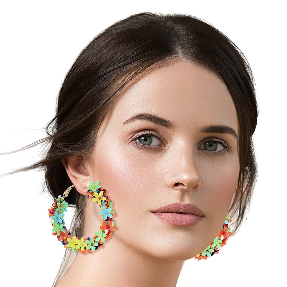 Multi Color Daisy Covered Hoops|2 inches - Premium Wholesale Jewelry from Pinktown - Just $13! Shop now at chiquestyles