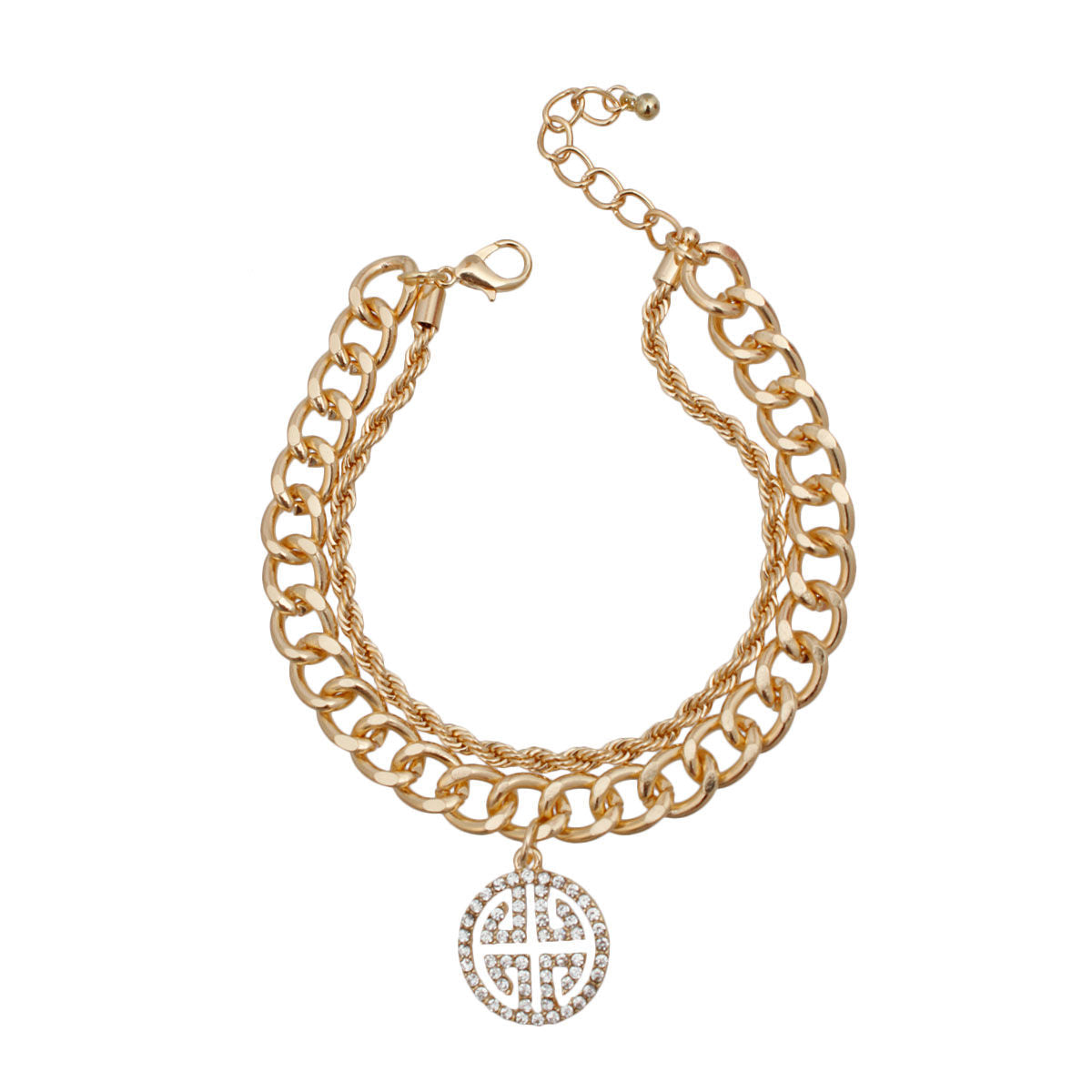 Double Layer Gold Greek Charm Bracelet|8 inches - Premium Wholesale Jewelry from Pinktown - Just $12! Shop now at chiquestyles