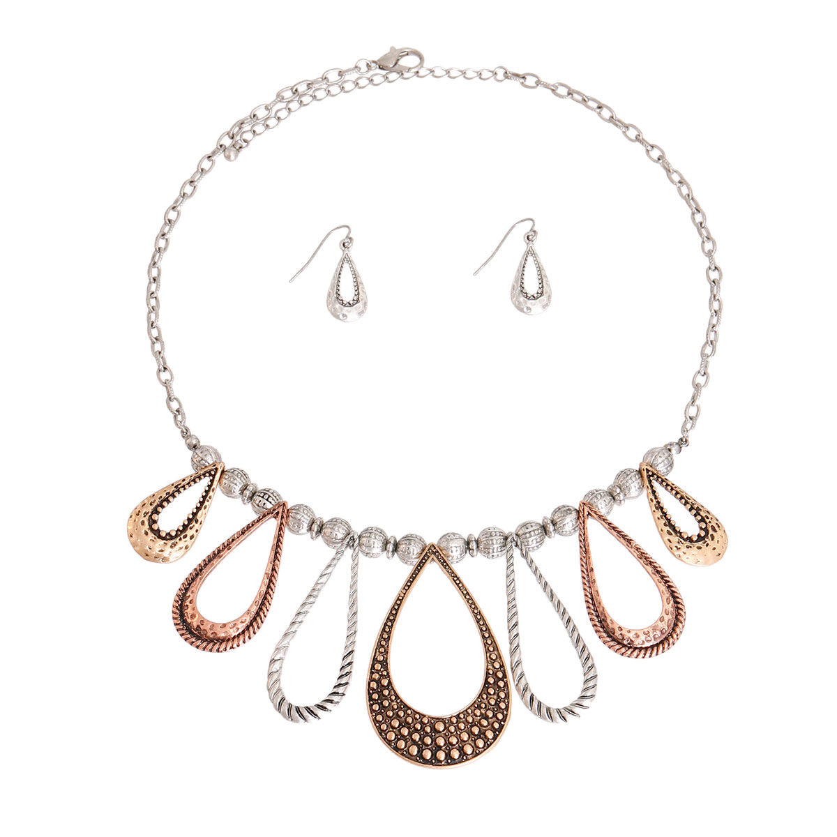 Mixed Metal Burnished Teardrop Necklace|18 inches - Premium Wholesale Jewelry from Pinktown - Just $12! Shop now at chiquestyles