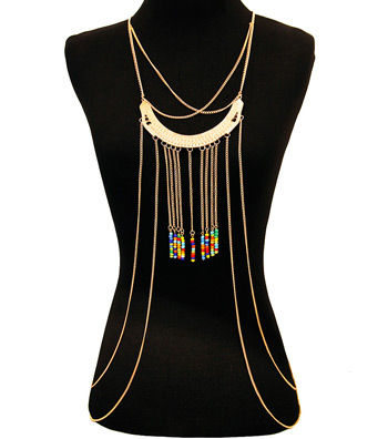 Gold and Multi Color Bead Body Chain|One Size - Premium Wholesale Fashion Accessories from Pinktown - Just $19! Shop now at chiquestyles