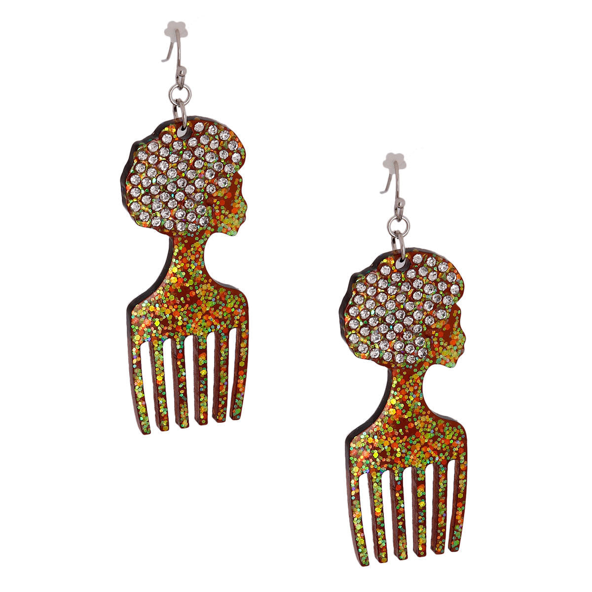 Brown Glitter Afro Hair Pick Earrings|2.45 inches - Premium Wholesale Jewelry from Pinktown - Just $9! Shop now at chiquestyles