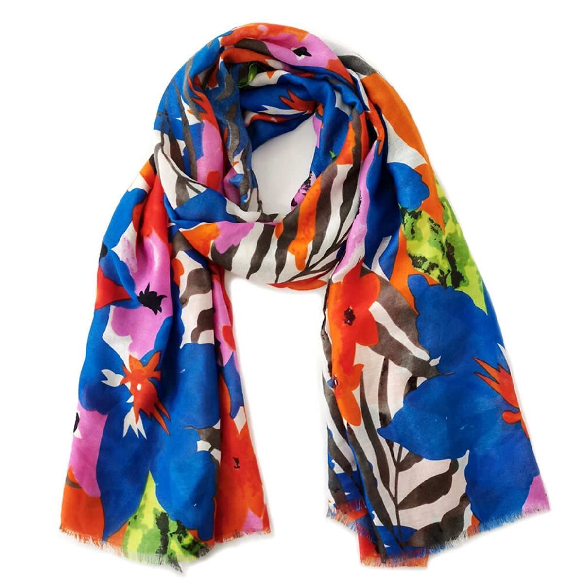 Long Blue Watercolor Floral Scarf|74.8 x 35.4 inches - Premium Wholesale Fashion Accessories from Pinktown - Just $16! Shop now at chiquestyles