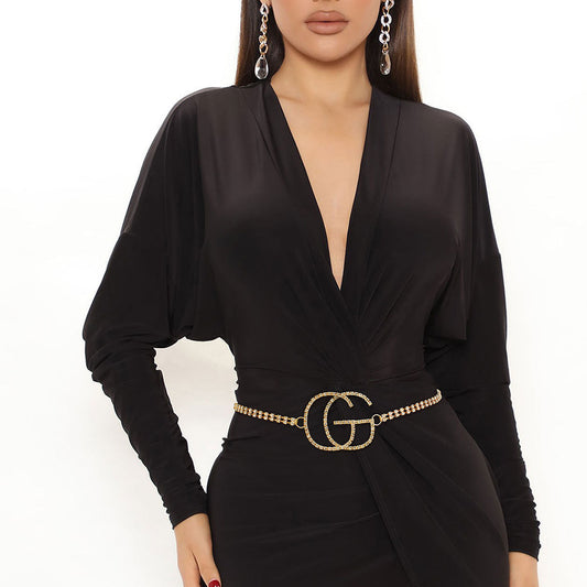 Gold Embellished Double G Chain Belt|Adjustable - Premium Wholesale Fashion Accessories from Pinktown - Just $16! Shop now at chiquestyles