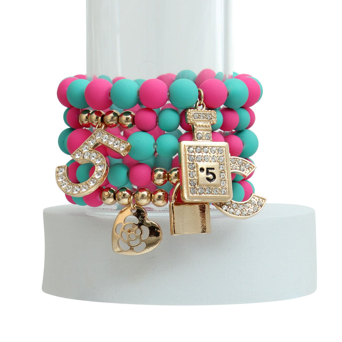 Matte Fuchsia and Teal Boutique Charm Bracelets|Stretch to Fit - Premium Wholesale Jewelry from Pinktown - Just $19! Shop now at chiquestyles