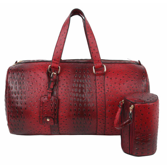 Red Ostrich Weekender Duffel Bag - Premium Wholesale Fashion Accessories from Pinktown - Just $85! Shop now at chiquestyles