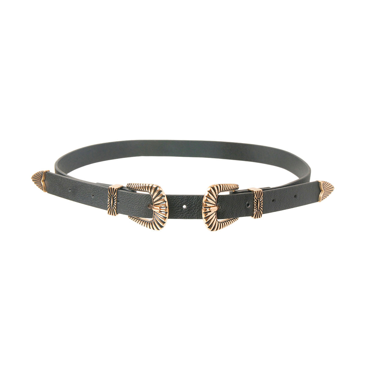 Black Leather Double Buckle Belt|Adjustable - Premium Wholesale Fashion Accessories from Pinktown - Just $13! Shop now at chiquestyles