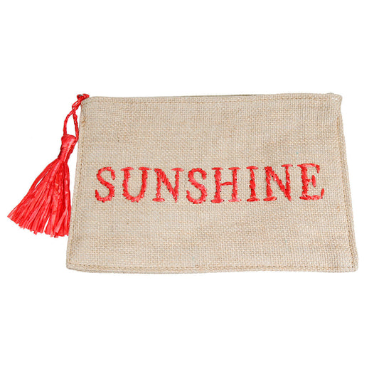 Burlap Clutch with Red Raffia SUNSHINE Stitching|11 x 7.5 inches - Premium Wholesale Fashion Accessories from Pinktown - Just $26! Shop now at chiquestyles