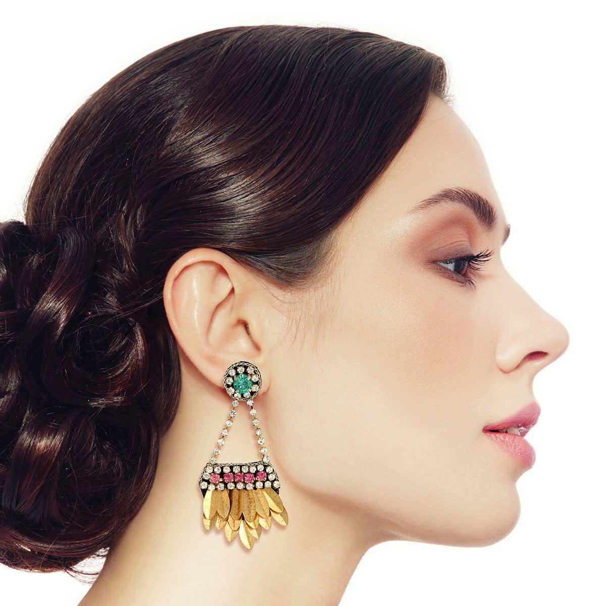 Rhinestone Hanging Leaves Earrings|2.25 inches - Premium Wholesale Jewelry from Pinktown - Just $13! Shop now at chiquestyles