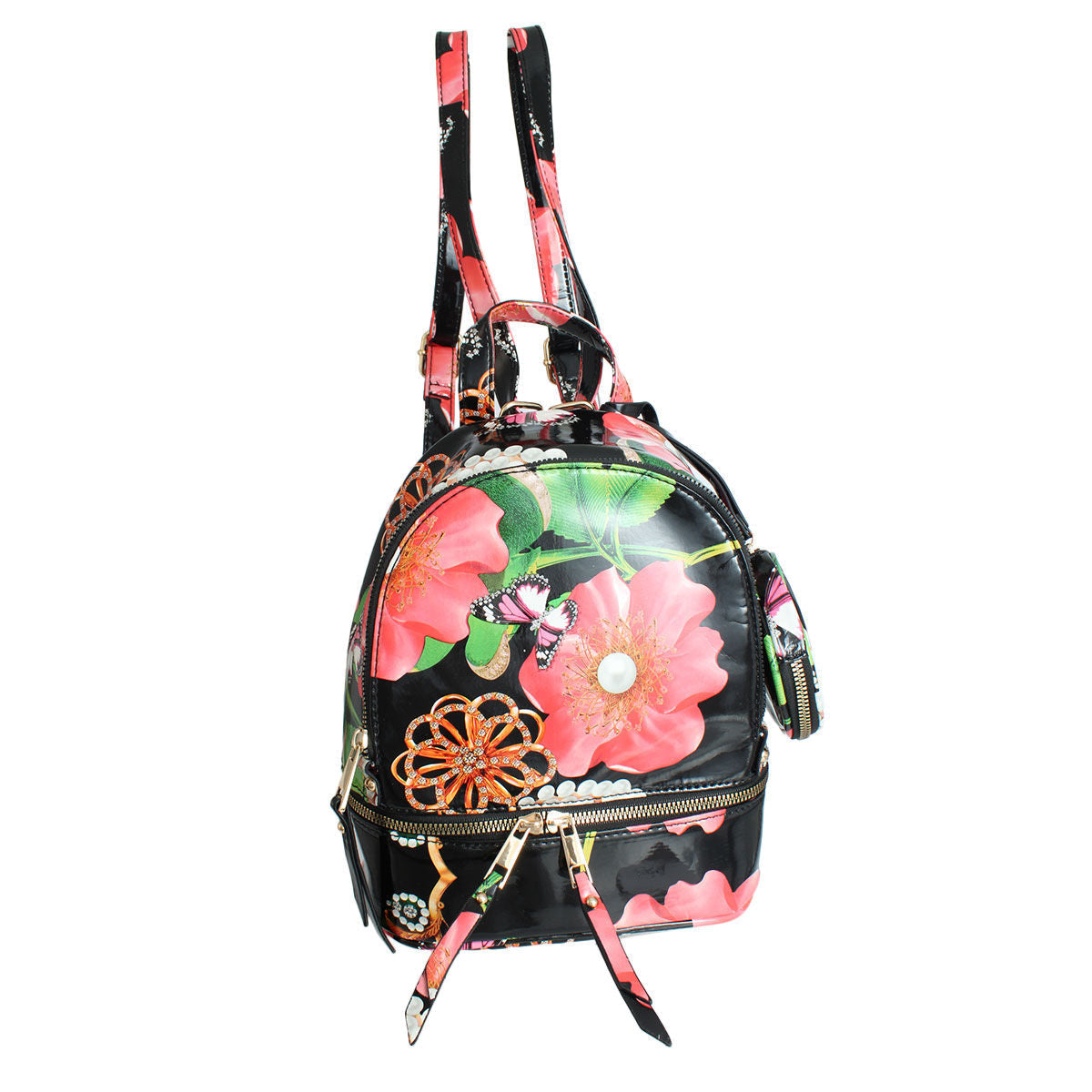 Black Floral Backpack Set|10.5 x 9 x 4.75 inches - Premium Wholesale Fashion Accessories from Pinktown - Just $65! Shop now at chiquestyles