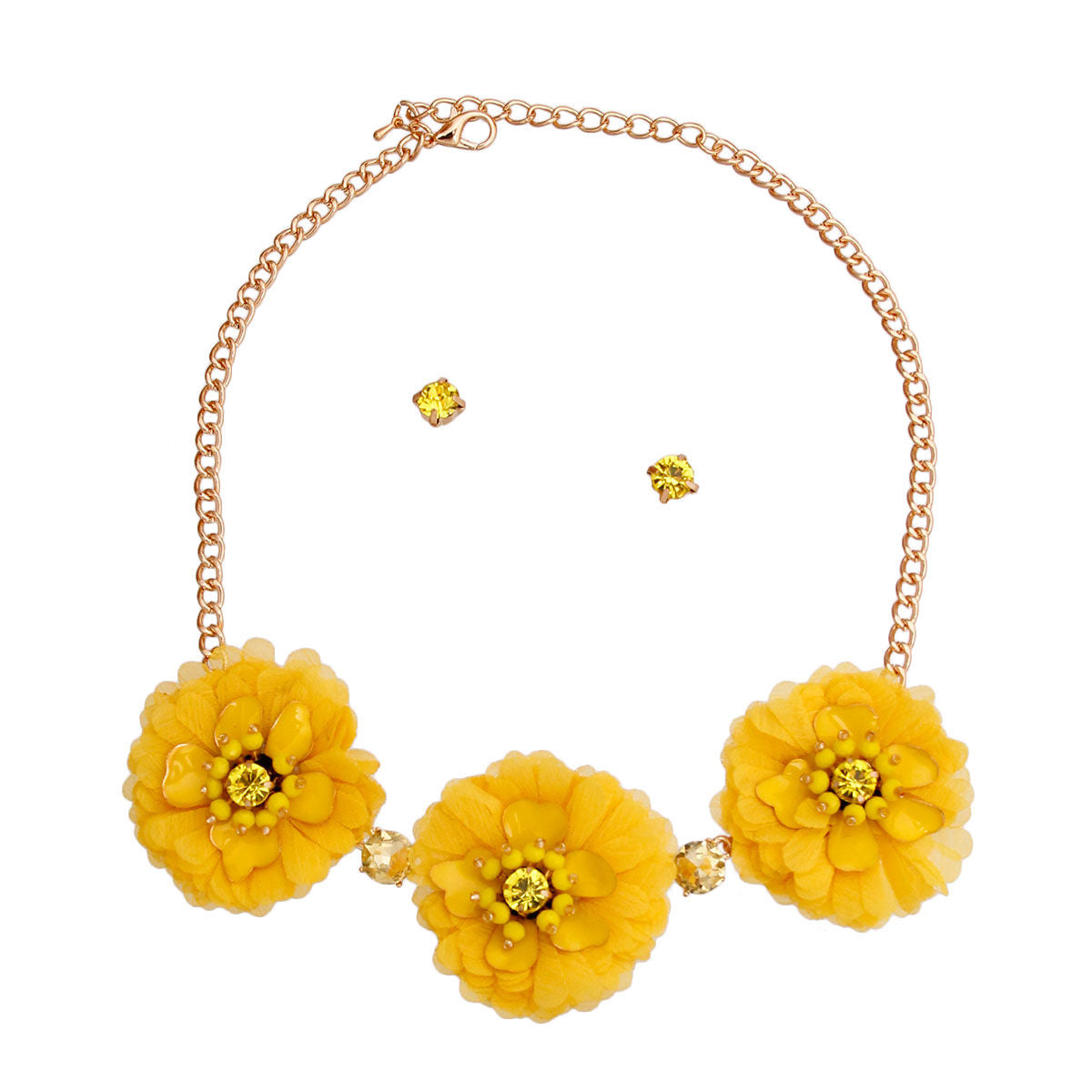 Yellow Fabric Flower Necklace Set|18 inches - Premium Wholesale Jewelry from Pinktown - Just $15! Shop now at chiquestyles