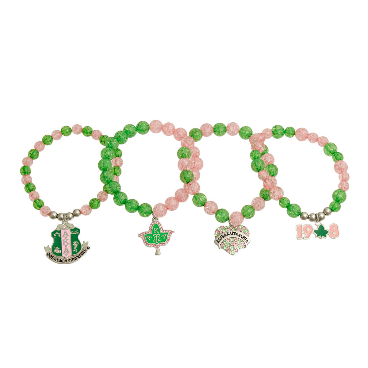 Sorority Inspired Green Pink Charm Bracelets|Stretch to Fit - Premium Wholesale Jewelry from Pinktown - Just $19! Shop now at chiquestyles