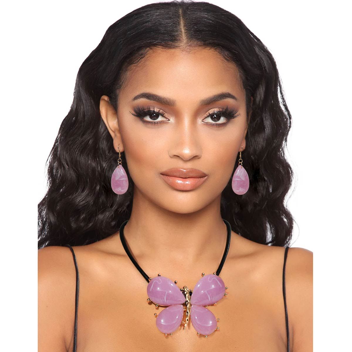 Light Purple Marbled Butterfly Pendant Set|20 inches - Premium Wholesale Jewelry from Pinktown - Just $22! Shop now at chiquestyles