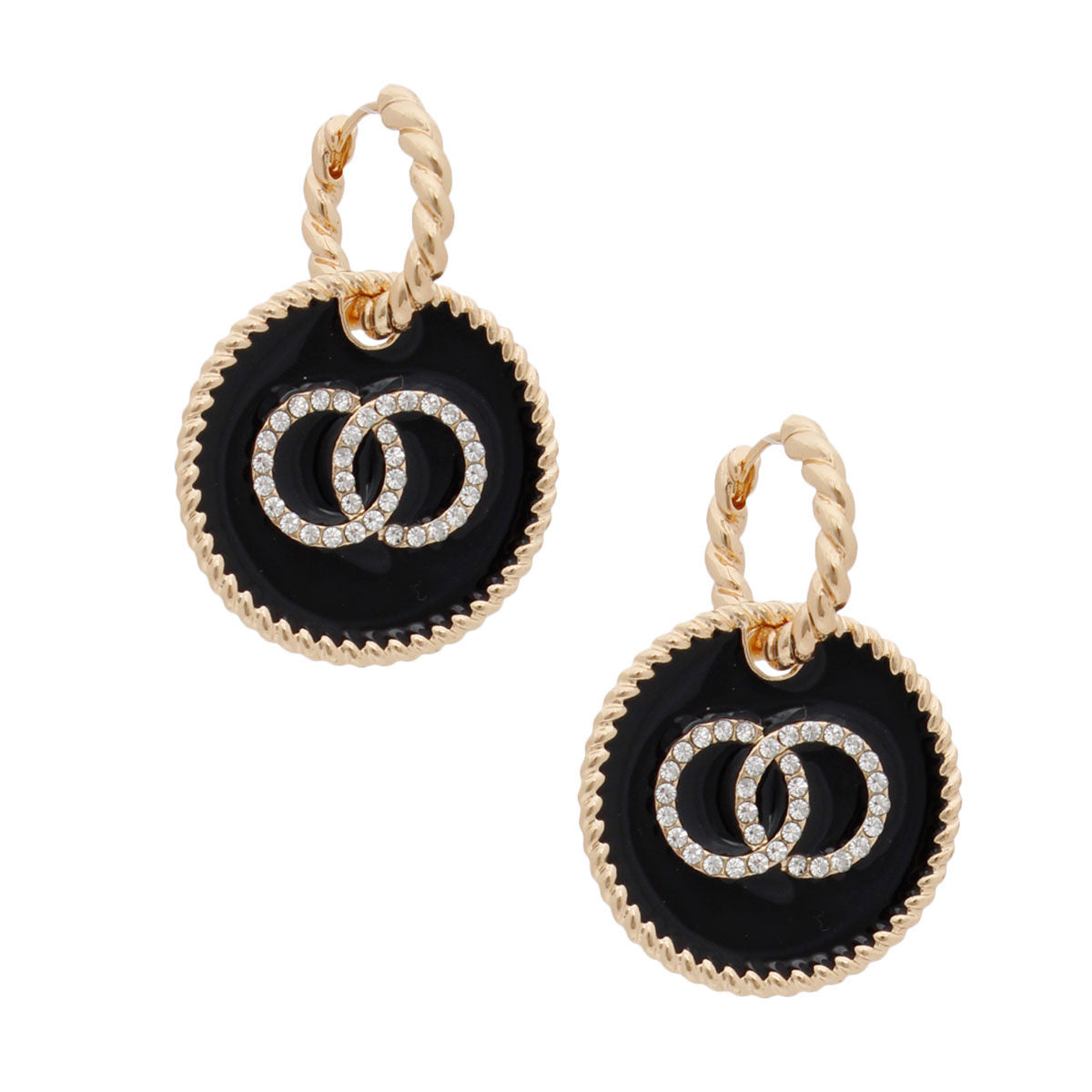 Black Infinity Charm Twisted Gold Hoops|1.65 inches - Premium Wholesale Jewelry from Pinktown - Just $14! Shop now at chiquestyles