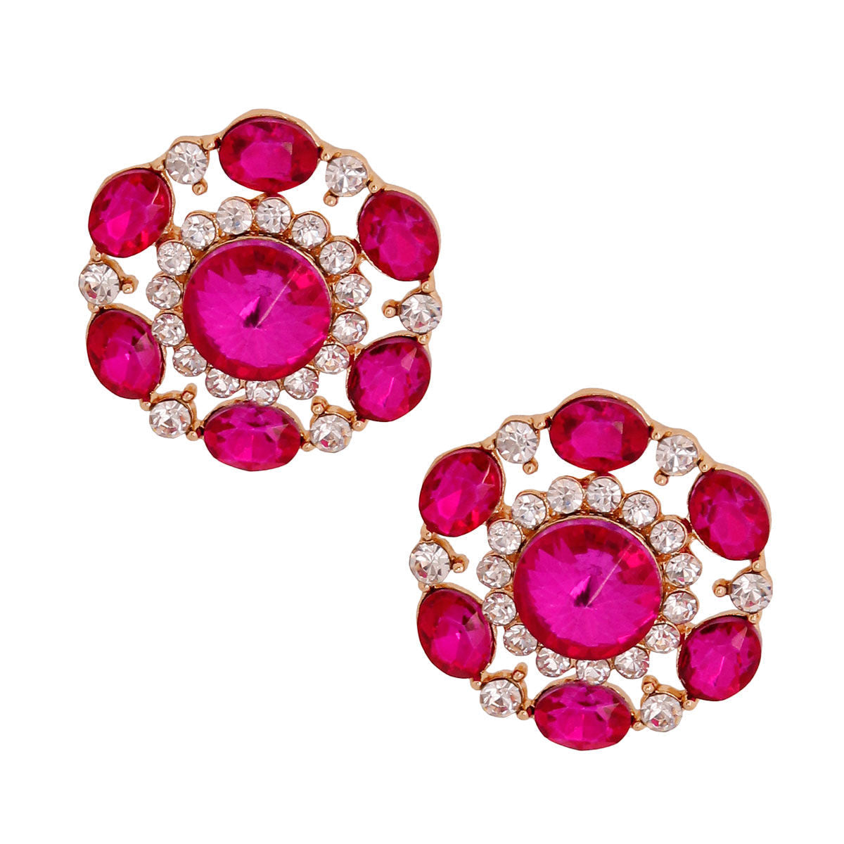 Fuchsia Crystal Circle Studs|1.25 inches - Premium Wholesale Jewelry from Pinktown - Just $8! Shop now at chiquestyles