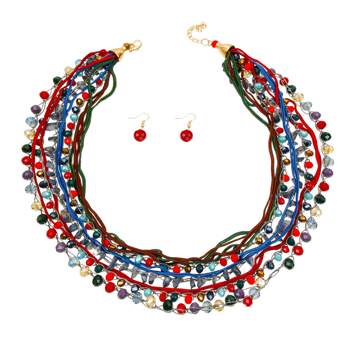 Multi Color Glass and Stone Bead with Cord Multi Strand Layered Necklace Set|24 inches - Premium Wholesale Jewelry from Pinktown - Just $25! Shop now at chiquestyles