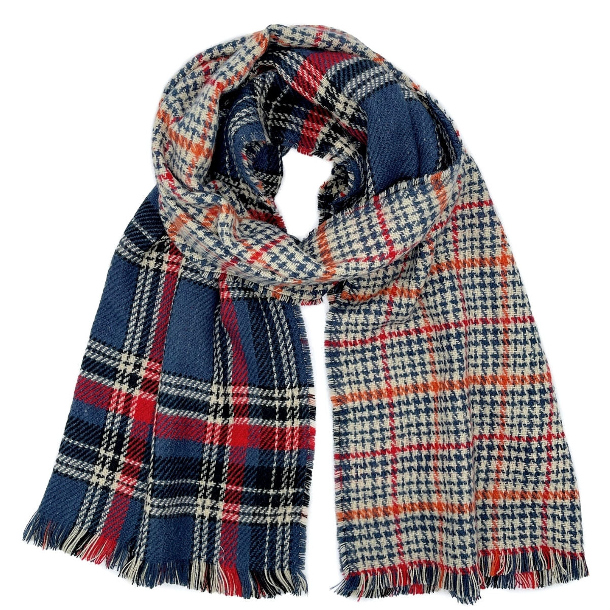 Navy Plaid Houndstooth Reversible Scarf|73.2 x 22.8 inches - Premium Wholesale Boutique Clothing from Pinktown - Just $25! Shop now at chiquestyles