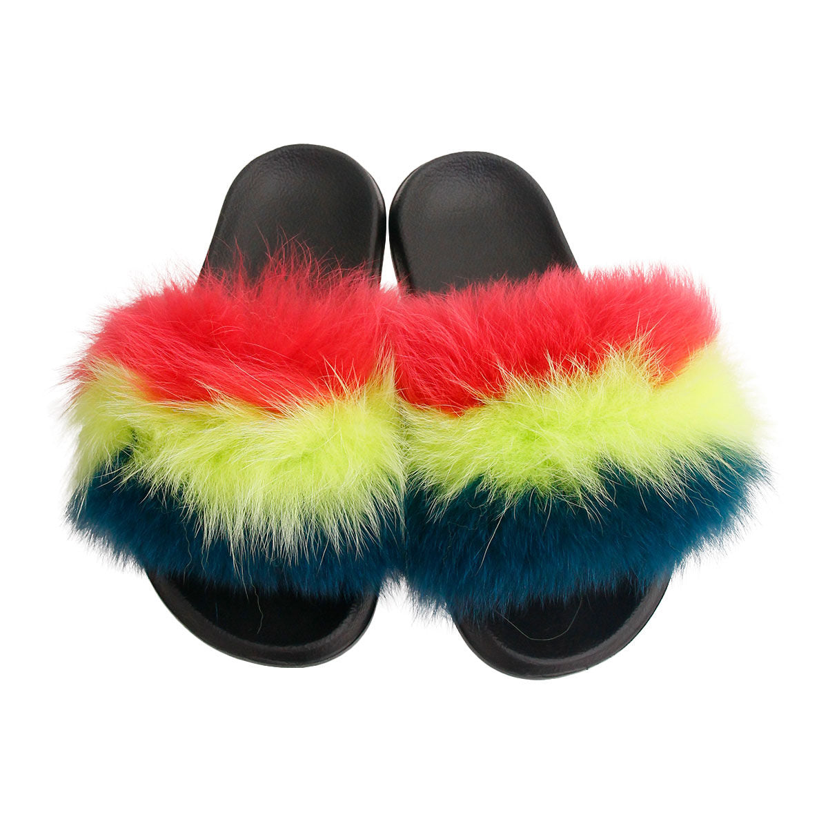 Coral to Green Fox Fur Small Slippers|Small 7/8 - Premium Wholesale Fashion Accessories from Pinktown - Just $51! Shop now at chiquestyles