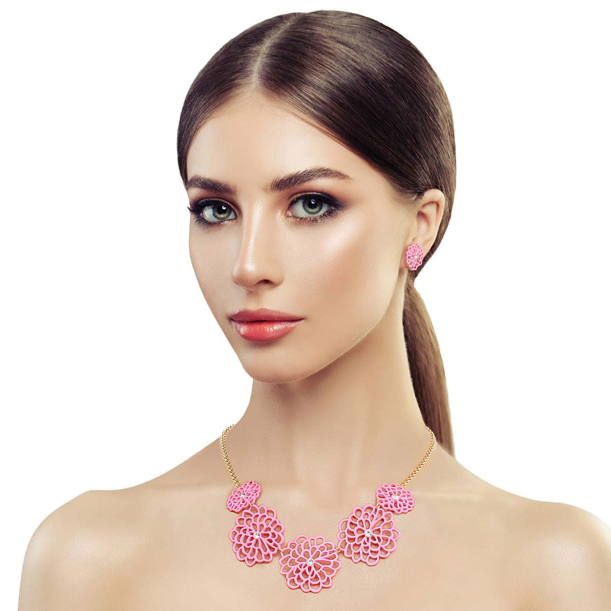 Pink Matte Metal Cut Out Flower Necklace|17 inches - Premium Wholesale Jewelry from Pinktown - Just $13! Shop now at chiquestyles