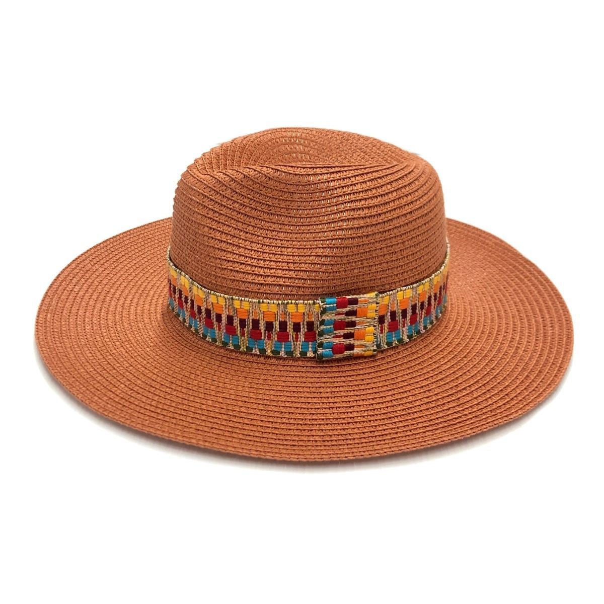 Rust Aztec Band Panama Hat|One Size - Premium Wholesale Fashion Accessories from Pinktown - Just $31! Shop now at chiquestyles