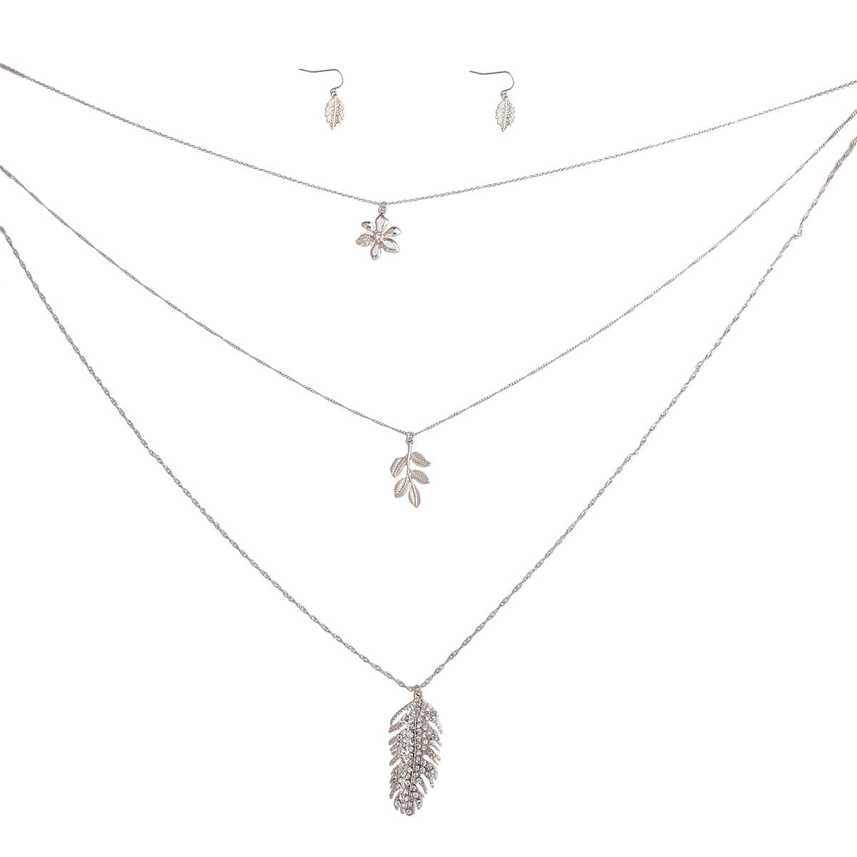 Silver 3 Layer Chain Leaf Necklace|18 inches - Premium Wholesale Jewelry from Pinktown - Just $12! Shop now at chiquestyles