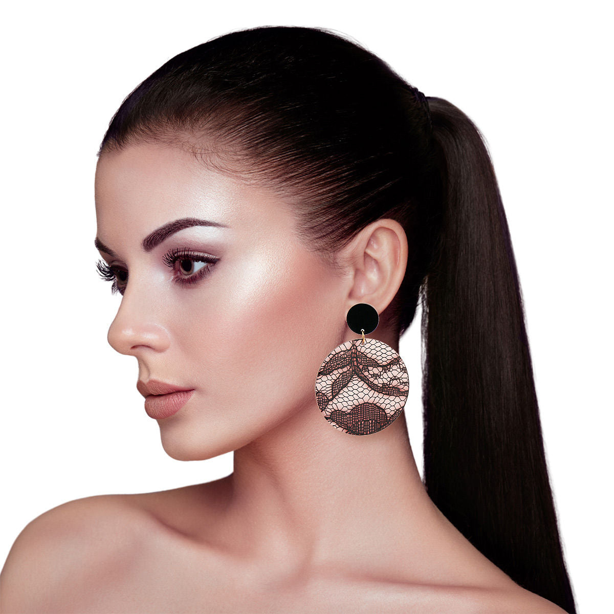 Black Lace Disc Drop Earrings|2.5 inches - Premium Wholesale Jewelry from Pinktown - Just $6! Shop now at chiquestyles