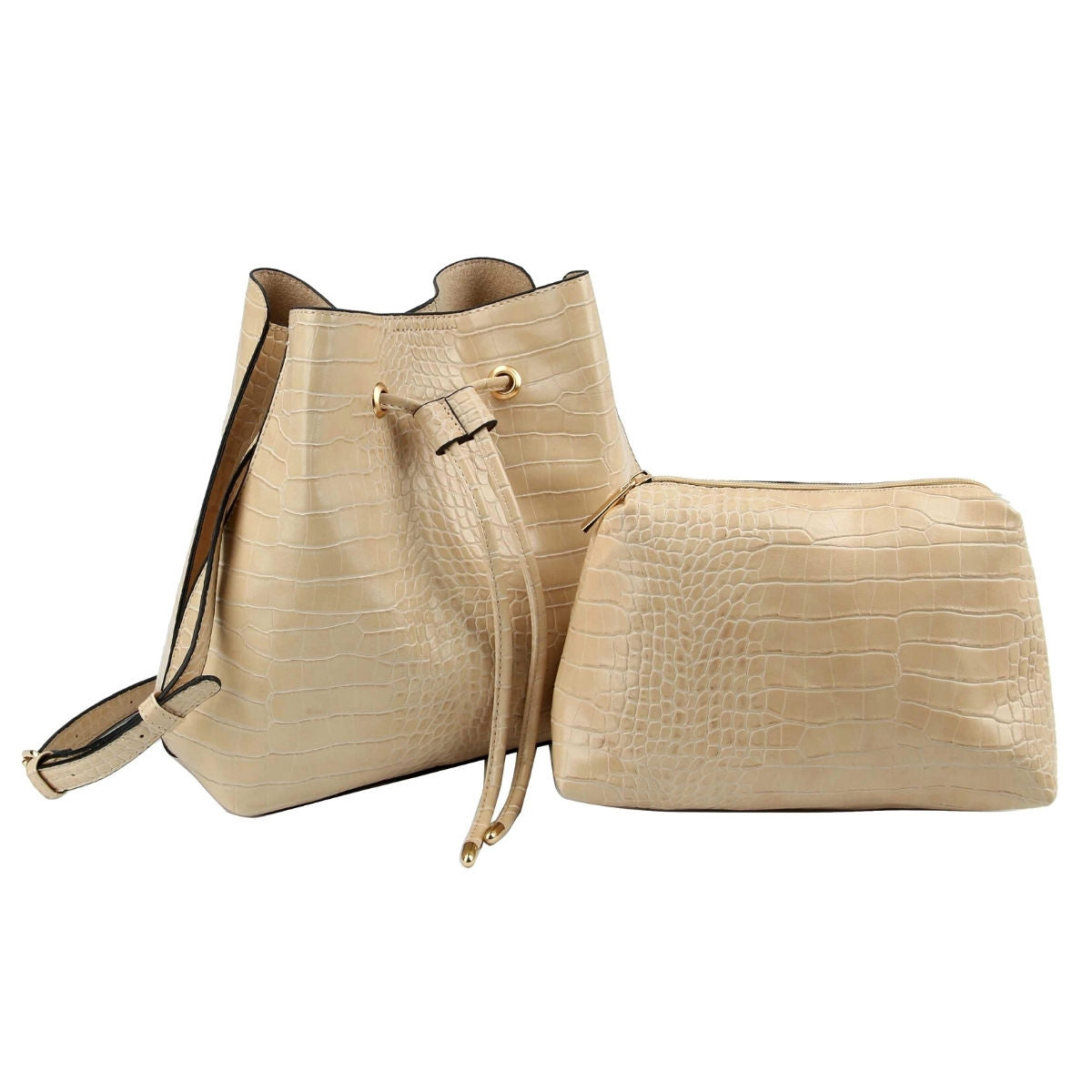 Light Brown Crocodile Cinch Sack Bag Set|11.5 x 11 x 5 inches - Premium Wholesale Fashion Accessories from Pinktown - Just $51! Shop now at chiquestyles