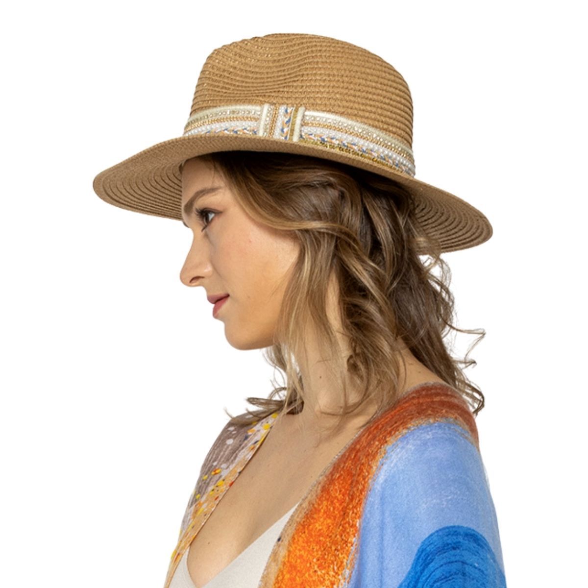 Camel Pearl Embellished Panama Hat|One Size - Premium Wholesale Fashion Accessories from Pinktown - Just $31! Shop now at chiquestyles