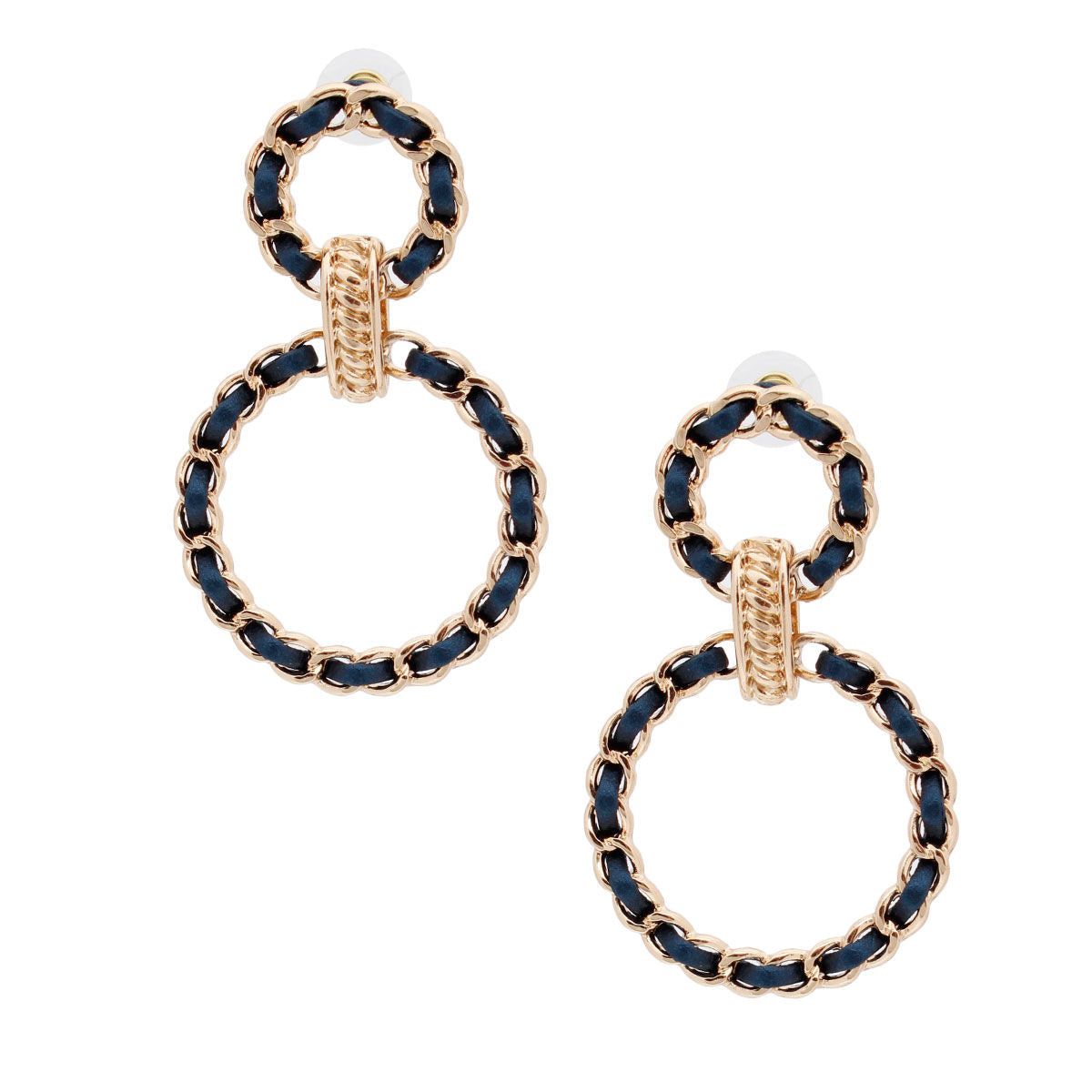 Navy and Gold Woven Chain Earrings|2.5 inches - Premium Wholesale Jewelry from Pinktown - Just $12! Shop now at chiquestyles