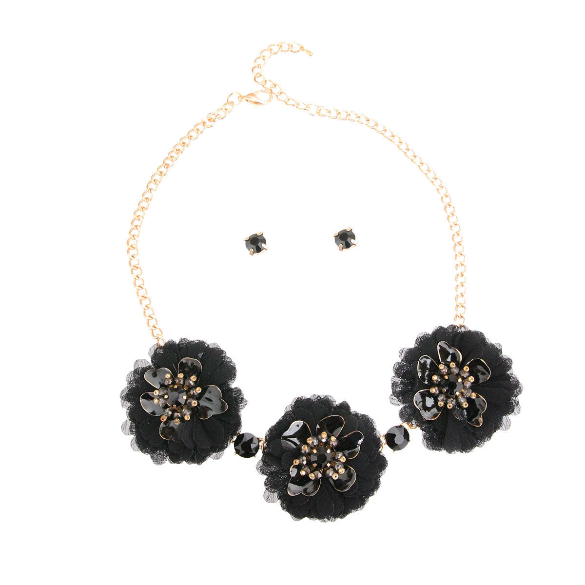 Black Fabric Flower Necklace Set|18 inches - Premium Wholesale Jewelry from Pinktown - Just $15! Shop now at chiquestyles