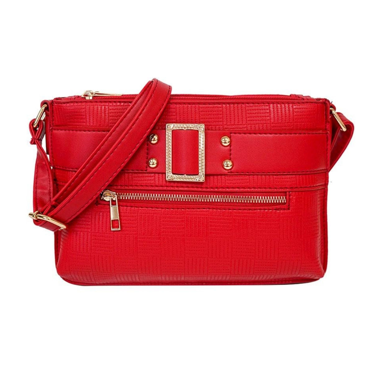 Red Leather Buckle Crossbody|10 x 8 x 2 inches - Premium Wholesale Fashion Accessories from Pinktown - Just $39! Shop now at chiquestyles