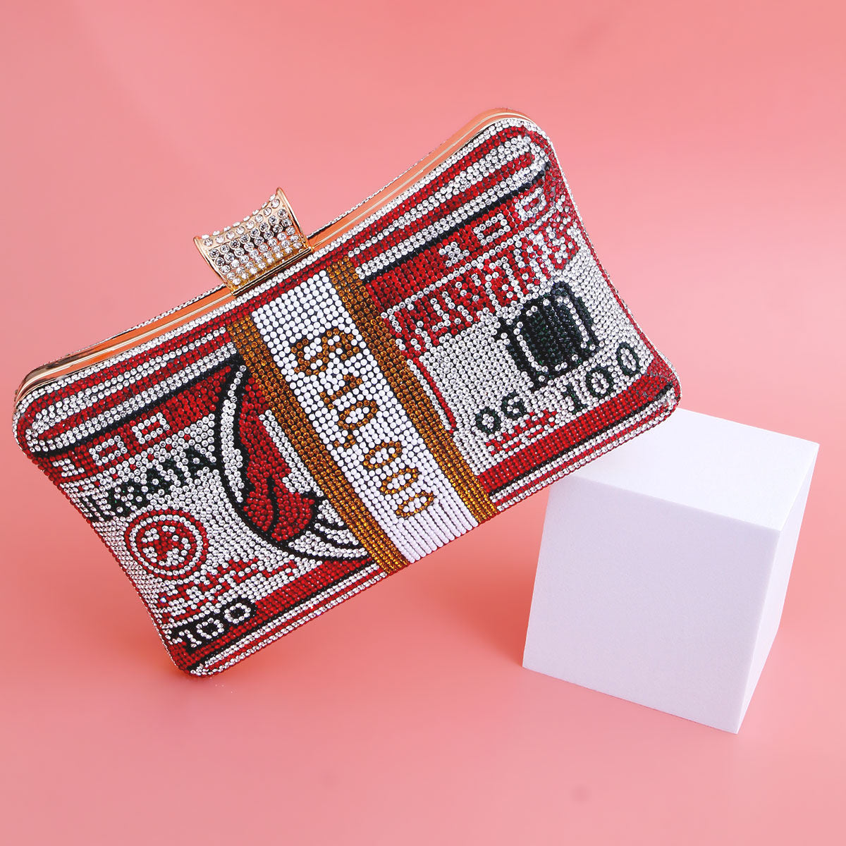 Red Bling Banded Cash Luxury Clutch|7.75 x 4.75 x 2 inches - Premium Wholesale Fashion Accessories from Pinktown - Just $55! Shop now at chiquestyles