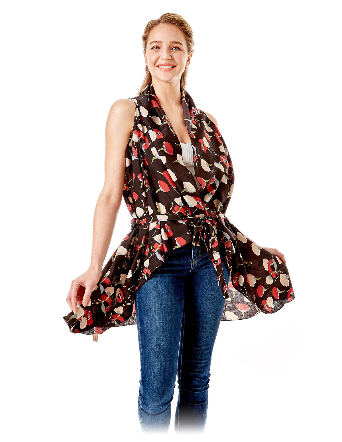 Black Floral Vest Cover Up|57 x 41.6 inches - Premium Wholesale Boutique Clothing from Pinktown - Just $22! Shop now at chiquestyles