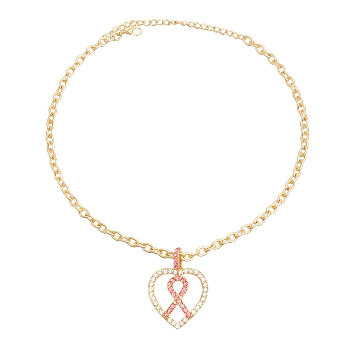 Pink Ribbon Clear Heart Necklace|18 inches - Premium Wholesale Jewelry from Pinktown - Just $10! Shop now at chiquestyles