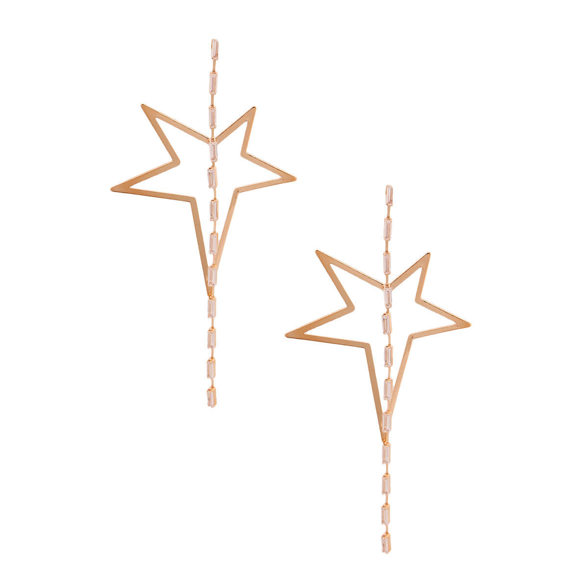 Gold Star Crystal Baguette Earrings|4 inches - Premium Wholesale Jewelry from Pinktown - Just $10! Shop now at chiquestyles