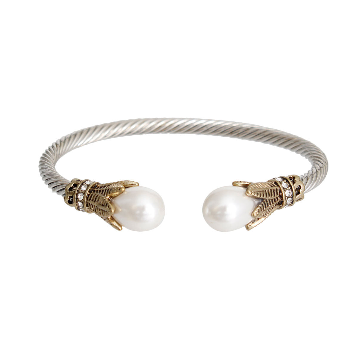 White Pearl Leaf Cable Bangle|Adjustable - Premium Wholesale Jewelry from Pinktown - Just $10! Shop now at chiquestyles