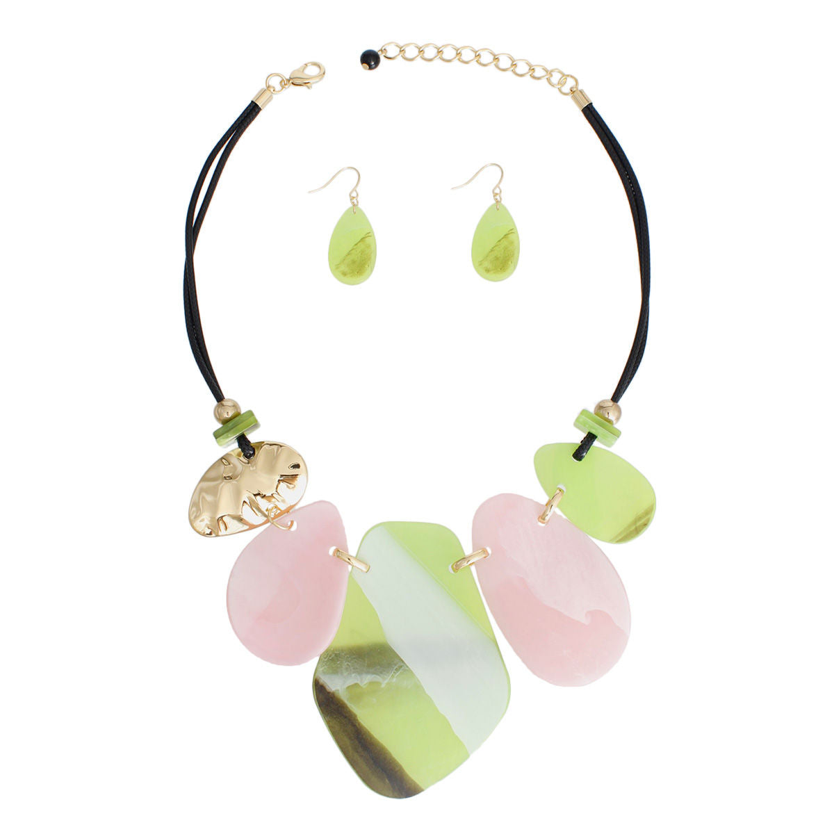 Necklace Pink Green Marbled Bib Set for Women - Premium Wholesale Jewelry from Pinktown - Just $19! Shop now at chiquestyles