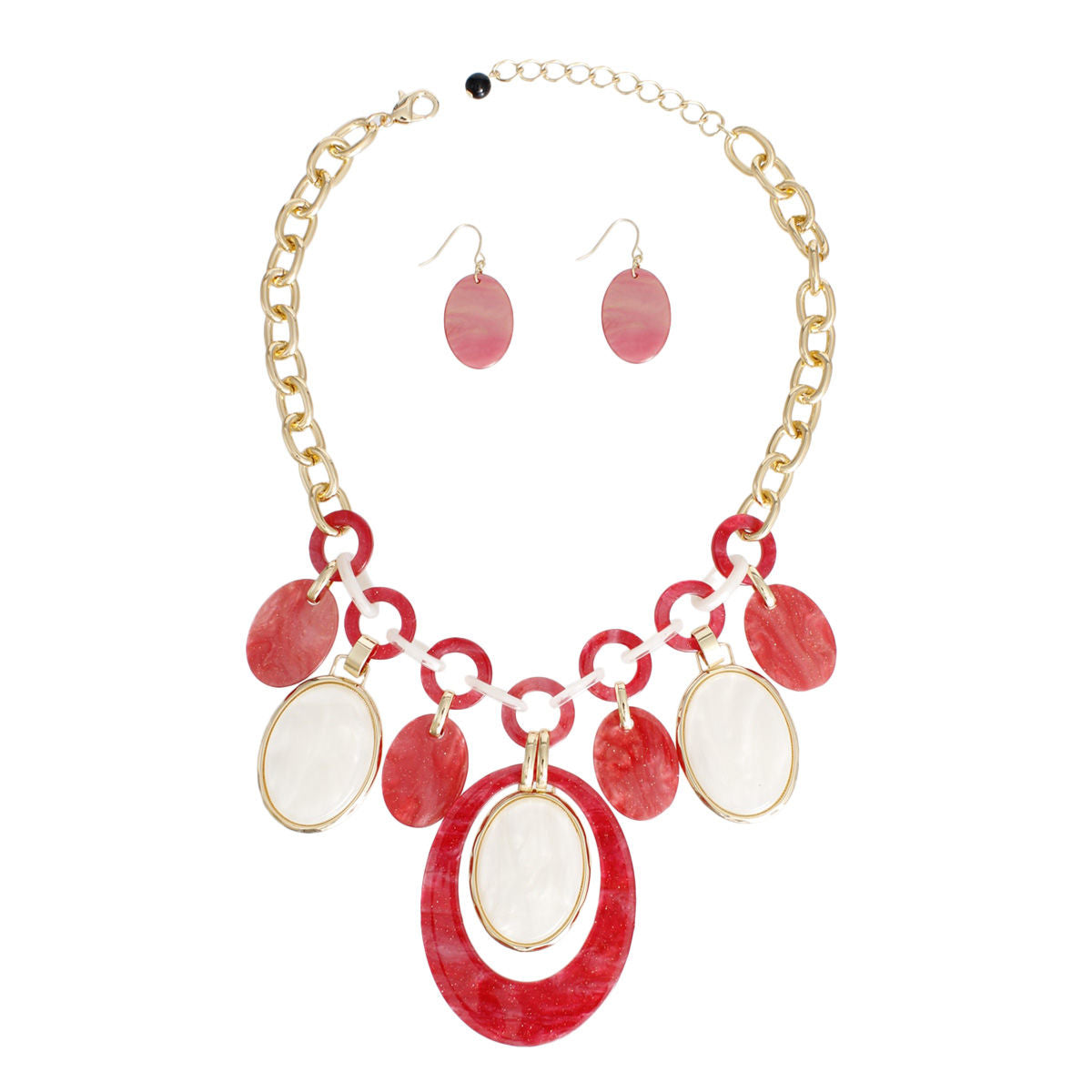 DST Red White Oval Swirl Necklace Set - Premium Wholesale Jewelry from Pinktown - Just $25! Shop now at chiquestyles